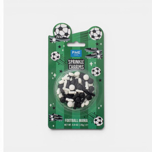 PME Football Mania Sprinkle Charms edible football-themed cake decorations for soccer cakes, cupcakes and sports party treats.