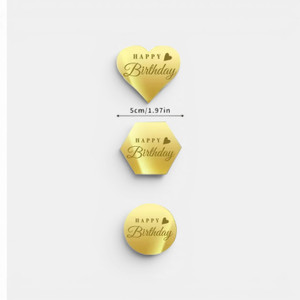 Gold mirror acrylic Happy Birthday cake disc available in heart, hexagon, and round shapes