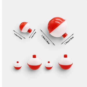 Red and white plastic fishing float cake decorations available in multiple sizes for fishing-themed cakes