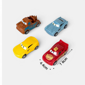 Disney Cars character toy cake topper set with four colourful racing vehicles including a red race car and themed character cars