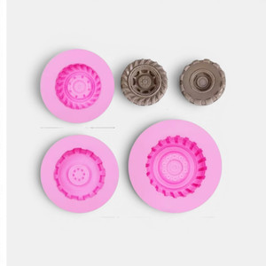 Tyre silicone mould with three realistic wheel tread designs for fondant, chocolate and construction themed cake decorations