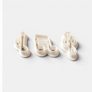 Three piece music note fondant cutter set featuring musical note and treble clef designs approximately 3.6cm high.