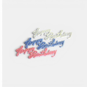 Happy Birthday cake plaques in pink, blue and white with gold script detailing, sold individually