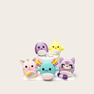 Handmade Squishmallow edible cake decorations in assorted cute animal, fantasy and colourful gumpaste character designs.
