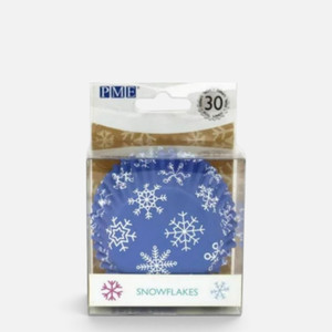 PME Snowflake Cupcake Cases 30 pack blue baking cases with white snowflake designs