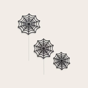 Black Spider Web Cake Decorations set of three different sized Halloween spider web cake toppers