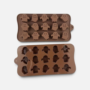 Halloween Ghost Silicone Mould with 15 assorted spooky ghost cavities and different facial expressions