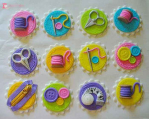 Sewing Theme Fondant Cupcake Toppers. Pack of 12 Sewing Theme Fondant Cupcake Toppers. Pack of 12