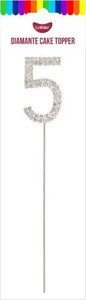 Number 5 Silver Diamante Cake Topper on Pick Number 5 Silver Diamante Cake Topper on Pick