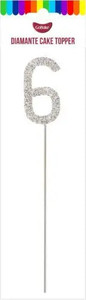 Number 6 Silver Diamante Cake Topper on Pick. Glitz and Glamour