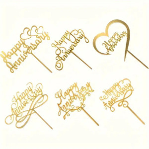 Happy Anniversary Cake Topper - Gold Acrylic Happy Anniversary Cake Topper - Gold Acrylic