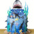 Shark themed happy birthday cake topper set with ocean decorations