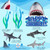 Shark themed happy birthday cake topper set with ocean decorations