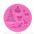 Pink round Christmas Silicone Mould 7.5cm featuring six festive cavities including Christmas tree, Santa, reindeer, gift, sleigh and stocking.