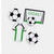 Soccer card cupcake toppers featuring footballs, soccer boots, goal posts, trophies, player silhouettes and football field designs.