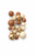TM Cake Supplies Ball Cake Decorations – Gold, Cream & Brown Mix, assorted spherical cake toppers in different sizes and colors, including gold, white, and brown, stored in a transparent plastic container.