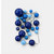 Handmade Ocean Blues Ball Cake Decorations featuring navy blue, royal blue, light blue and glitter balls on florist wire.