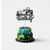 Gaming happy birthday cake topper with game controller design displayed on a blue and black gaming themed birthday cake.