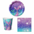 Mermaid themed party plates, paper cups and napkins featuring pastel mermaid tails and shimmering scale patterns, sold separately in packs of 10.