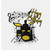 Black and gold Happy Birthday drum kit cake topper featuring musical notes and drum set silhouette for music themed birthday cakes.