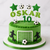 Handmade personalised soccer fondant cake toppers with custom letters, numbers, stars and soccer ball decorations.