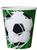 Soccer-themed disposable party cups and plates with football designs, sold in packs of 10