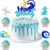 Surfing cake topper set with Happy Birthday surf topper and 12 glitter surfer cake picks in assorted wave designs