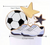 Soccer boots cake topper featuring football boots, soccer ball and gold stars for football birthday cakes.