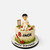 Personalised cricket birthday cake with handmade edible cricket player, wickets, cricket bats, red cricket balls, grass details, name and age.