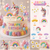 Unicorn Rainbow Cake Topper Set 28 piece with unicorn, rainbows, flowers and colourful balloon cake picks