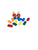Handmade building block edible cake decorations with colourful bricks and block-style character figures