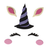 PME Cake-a-Face Halloween Witch Unicorn Edible Cake Decorations 7-piece set featuring a black and purple witch hat horn, unicorn ears, eyelashes and pink cheeks.