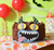 PME Cake-a-Face Halloween Monster Edible Cake Decorations 5-piece set with yellow monster eyes, purple pupils, large toothy mouth, pink tongue and colourful horns.