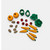 Handmade gumpaste vegetable cake decorations featuring pumpkins, cabbages, tomatoes, carrots, potatoes and pea pods for gardening-themed cakes.