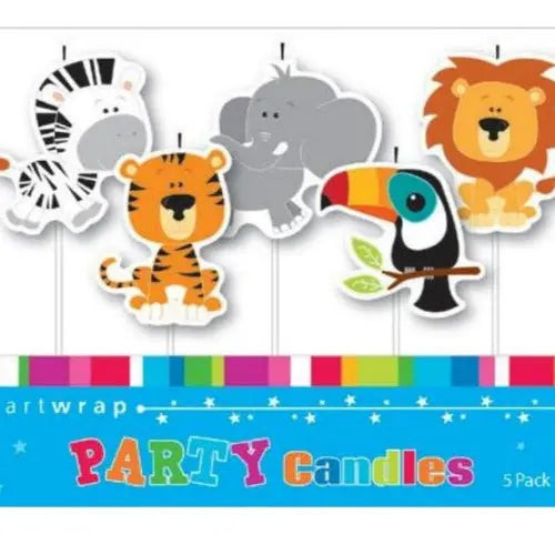 Safari animal party candles zebra tiger elephant lion toucan 5 pack