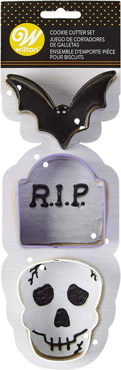 Wilton Halloween Cookie Cutter Set with bat RIP tombstone and skull cutters
