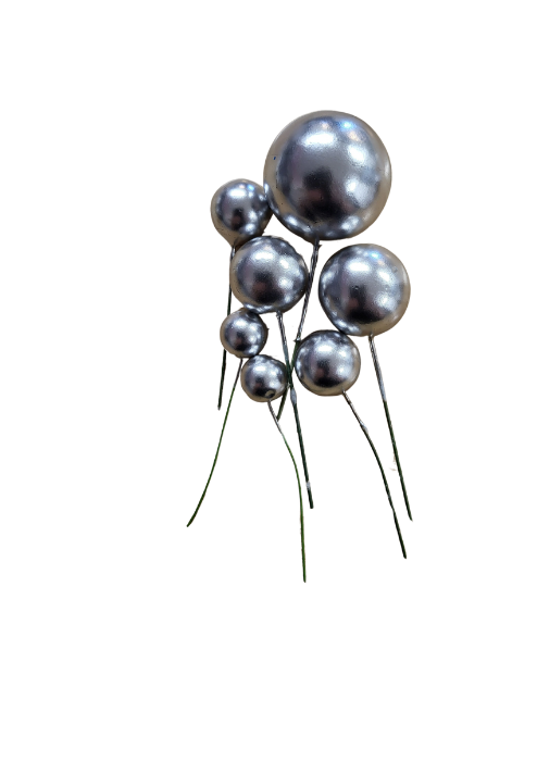 Silver ball cake decorations wired mix metallic finish non edible