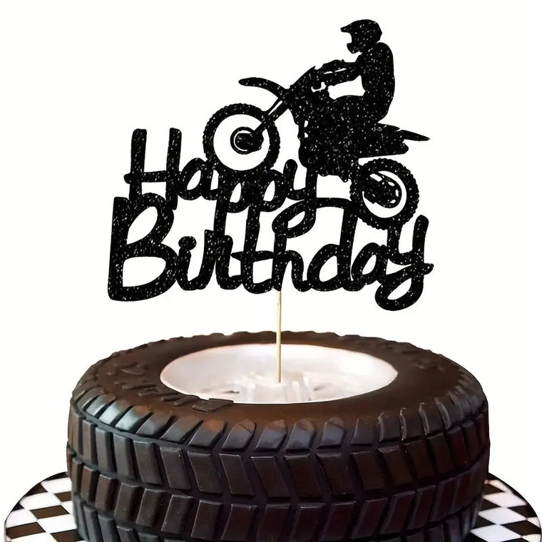 Motor Bike Cake Topper. Quality Glitter Card