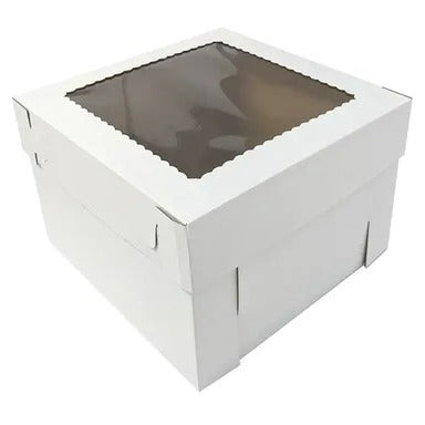 12x12x8 inch white corrugated cake box with clear window lid for tall celebration cakes