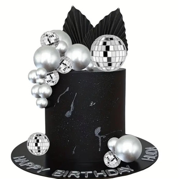 Stunning Black & Silver Disco Cake Decoration Set