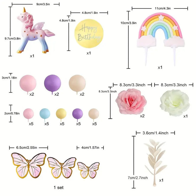 Rainbow Unicorn Cake Decoration Kit. Non Edible