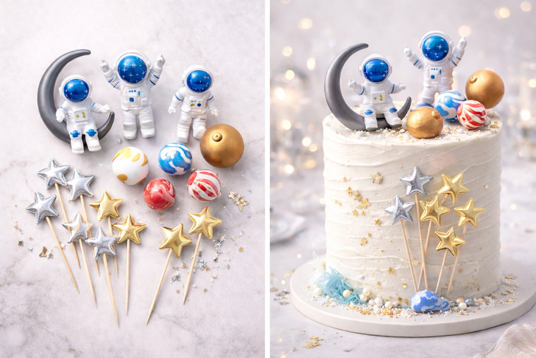 Astronaut Cake Topper Set – Space Theme Cake Decorations