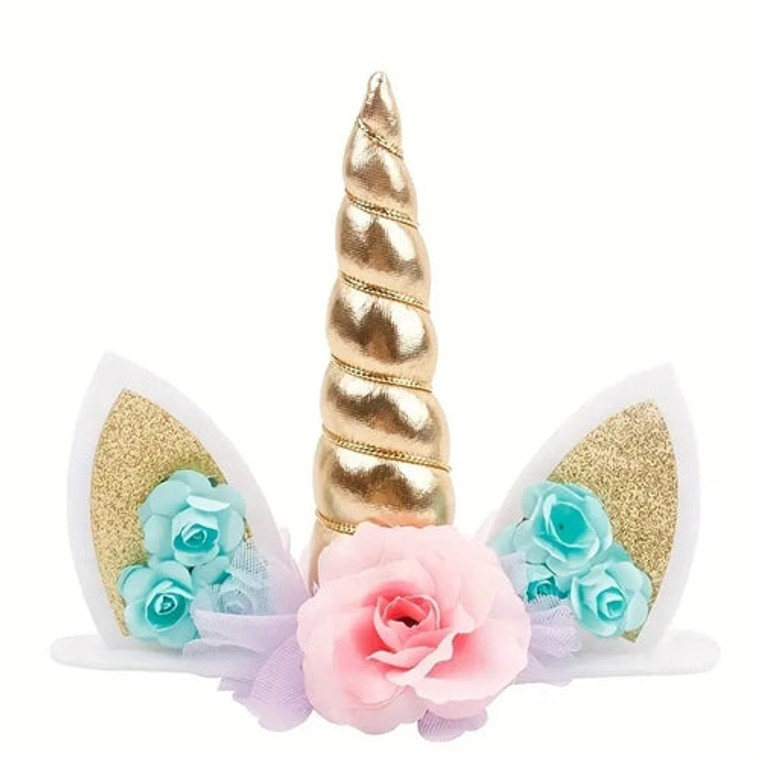 Unicorn Horn & Ears Cake Decoration Gold