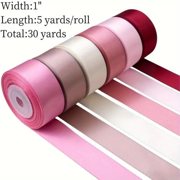 Pink Polyester Satin Ribbon. 1 Inch Wide. 4.5m Long