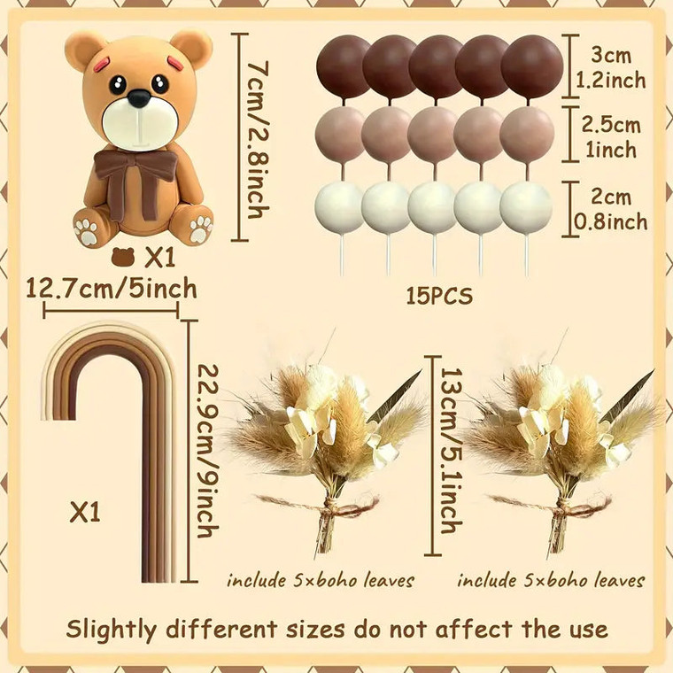 Teddy Bear & Boho Rainbow Cake Topper Set