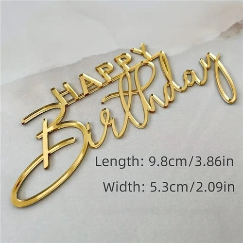 Acrylic Happy Birthday Cake Charm. Gold.