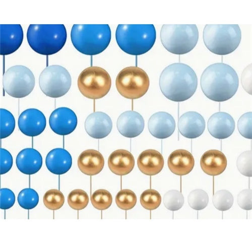 Blue gold and white ball cake decorations 36 piece wired set