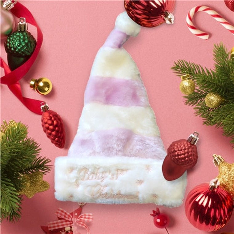 Baby's 1st Christmas Plush Hat. Pink or Blue