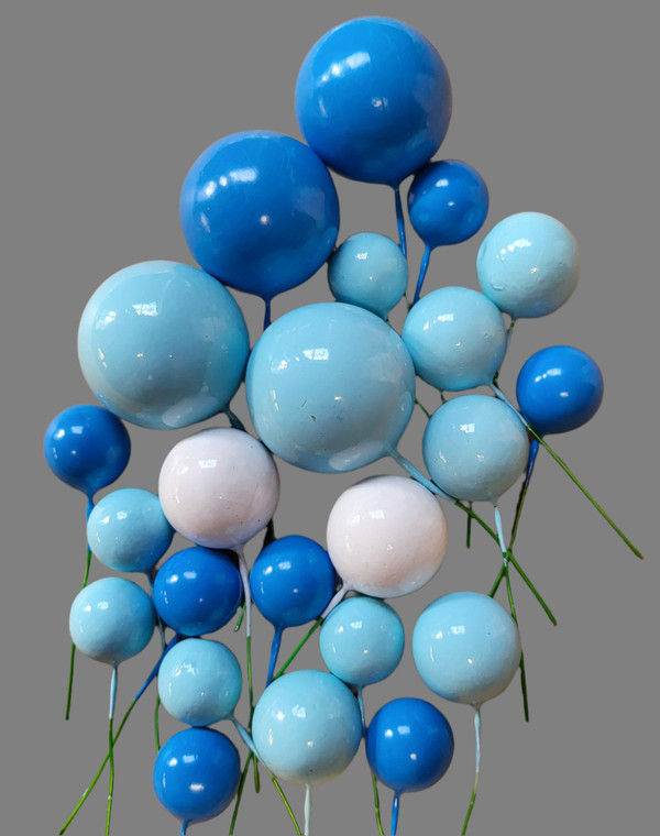 Blue ball cake decorations wired mix in various shades of blue