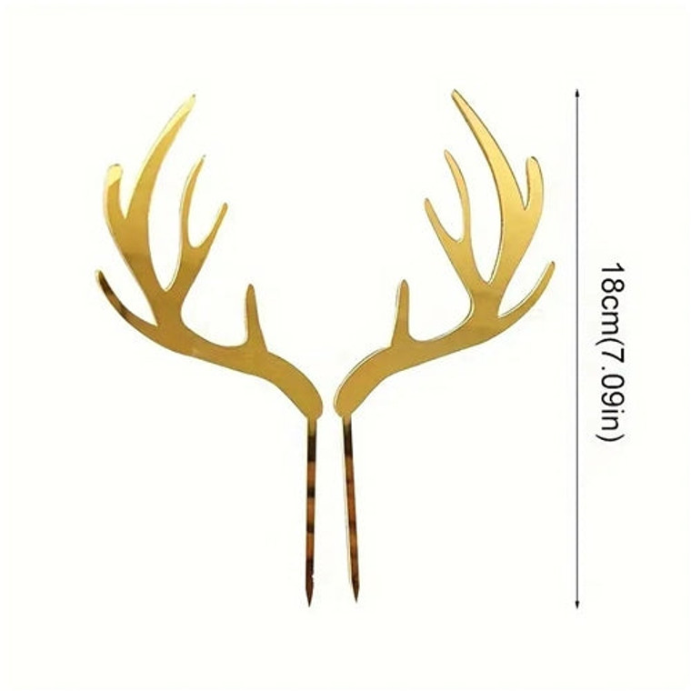 Gold Acrylic Reindeer Antler Cake Decorations